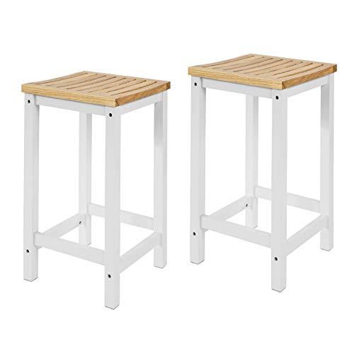 SoBuy FST29-WNx2 2 x Taburetes de Bar Cuadrado Silla Cocina Madera de Caucho y Pino ES