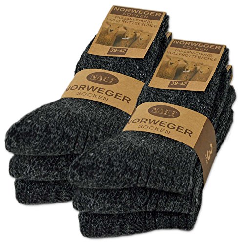 sockenkauf24 6 Pares Calcetines Noruegos con Lana Hombre Mujer Calcetines de Invierno Negro Gris Antracita (43-46, 6 Pares | Antracita)