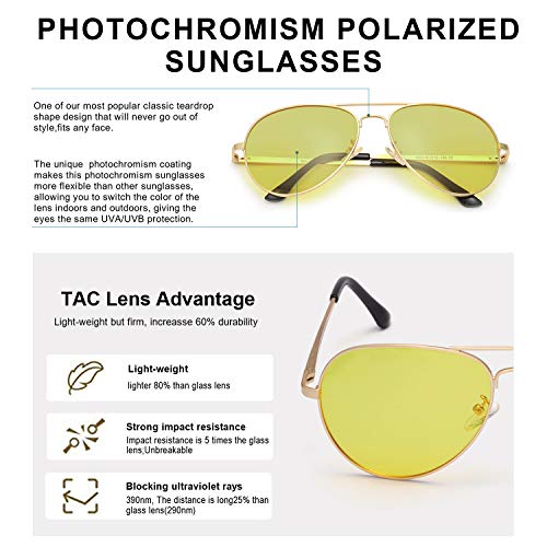 SODQW Gafas de Sol Fotocromaticas Polarizadas Hombre con Nocturna Conducción y Deporte, Anti Reflectante Gafas Nocturna Protección 100% UVA UVB (Dorado/Amarillo Photochromic)