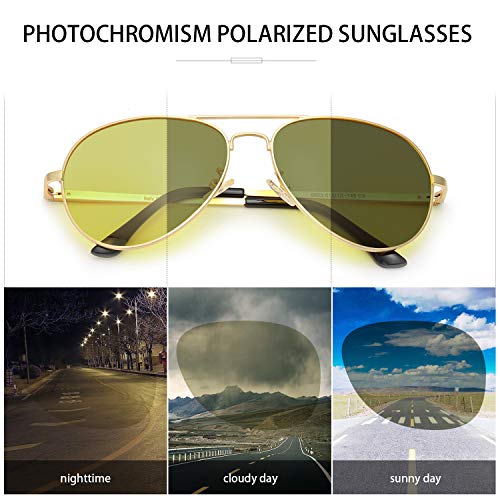 SODQW Gafas de Sol Fotocromaticas Polarizadas Hombre con Nocturna Conducción y Deporte, Anti Reflectante Gafas Nocturna Protección 100% UVA UVB (Dorado/Amarillo Photochromic)