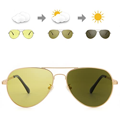 SODQW Gafas de Sol Fotocromaticas Polarizadas Hombre con Nocturna Conducción y Deporte, Anti Reflectante Gafas Nocturna Protección 100% UVA UVB (Dorado/Amarillo Photochromic)