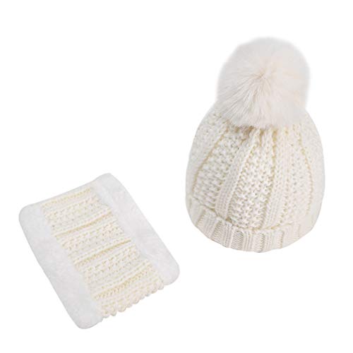 SOIMISS Sombrero de Bebé Conjunto de Bufanda Niños Gorro de Punto Cálido Gorro de Pompón con Pañuelo para El Cuello de Punto Niño Cálido Orejeras Gorras de Punto para Niños