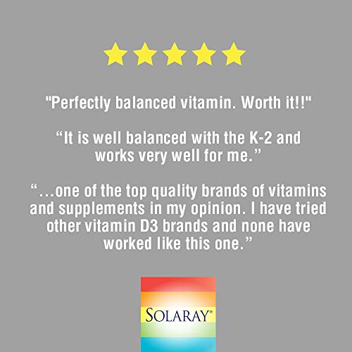 Solaray Vitamina D3 + K2 | Favorece la absorción de calcio y apoya al sistema cardiovascular y arterial | Sin Soja, gluten | Apto para Vegetarianos | 60 VegCap