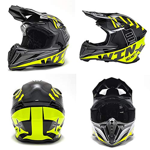 SOLDAY Casco Motocross, MD-902 Casco Cross Negro Amarillo Casco Descenso Hombre Adulto Off Road Casco Enduro MTB Integral Moto MX Quad Motocicleta ATV Scooter, Certificado ECE (S 55-56cm)