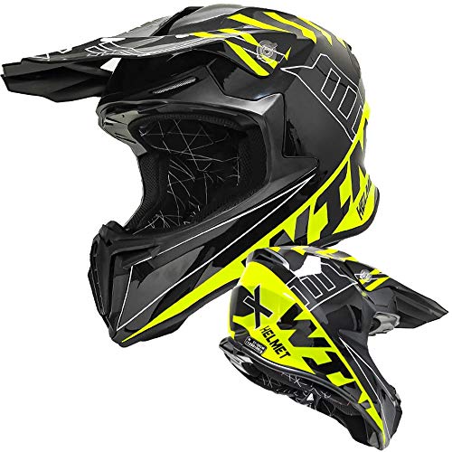 SOLDAY Casco Motocross, MD-902 Casco Cross Negro Amarillo Casco Descenso Hombre Adulto Off Road Casco Enduro MTB Integral Moto MX Quad Motocicleta ATV Scooter, Certificado ECE (S 55-56cm)