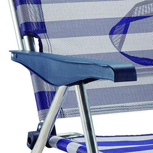 Solenny 50001072725175 50001072725175-Silla de Playa Cama Plegable 4 Posiciones Azul y Blanco con Asas