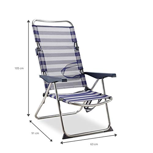 Solenny 50001072725175 50001072725175-Silla de Playa Cama Plegable 4 Posiciones Azul y Blanco con Asas