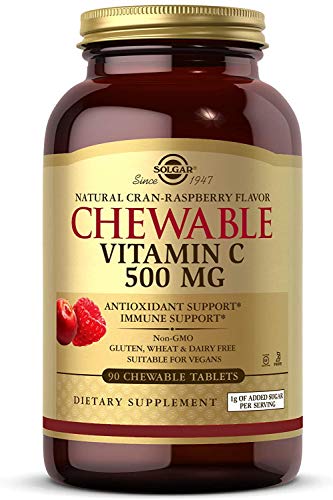 Solgar Vitamina C Masticable 500 mg, Sabor Natural de Frambuesa - 90 Tabletas