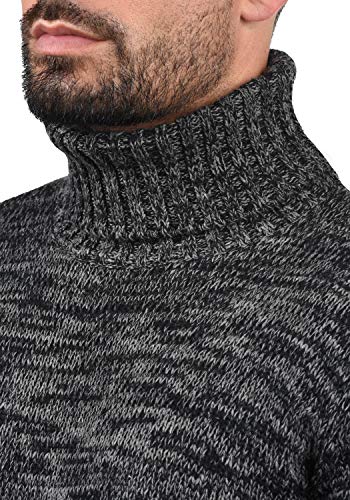 !Solid Philaremo Jersey De Cuello Alto Jersey De Punto Suéter Sudadera De Punto para Hombre con Cuello Alto Doblado De 100% algodón, tamaño:L, Color:Black (9000)