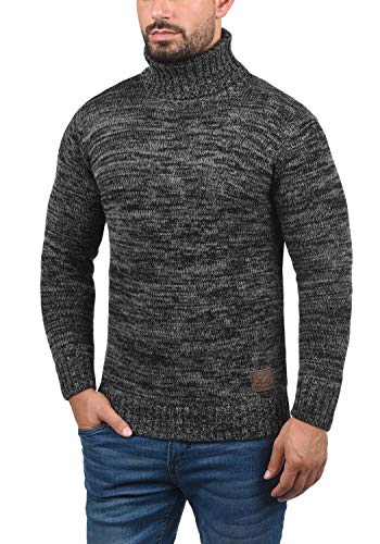 !Solid Philaremo Jersey De Cuello Alto Jersey De Punto Suéter Sudadera De Punto para Hombre con Cuello Alto Doblado De 100% algodón, tamaño:L, Color:Black (9000)