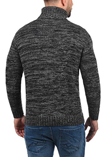 !Solid Philaremo Jersey De Cuello Alto Jersey De Punto Suéter Sudadera De Punto para Hombre con Cuello Alto Doblado De 100% algodón, tamaño:L, Color:Black (9000)