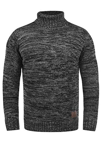 !Solid Philaremo Jersey De Cuello Alto Jersey De Punto Suéter Sudadera De Punto para Hombre con Cuello Alto Doblado De 100% algodón, tamaño:L, Color:Black (9000)