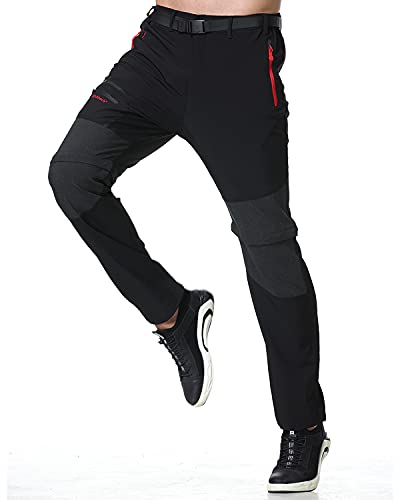 SOLOYEE Pantalones de Senderismo para Hombre Exterior Convertible Pantalones Cortos Secado Rápido Transpirable Funcional Pantalón, Negro-3XL