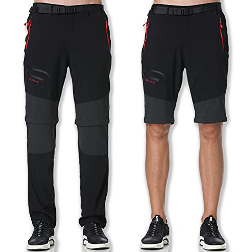 SOLOYEE Pantalones de Senderismo para Hombre Exterior Convertible Pantalones Cortos Secado Rápido Transpirable Funcional Pantalón, Negro-3XL