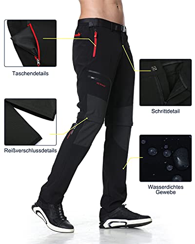 SOLOYEE Pantalones de Senderismo para Hombre Exterior Convertible Pantalones Cortos Secado Rápido Transpirable Funcional Pantalón, Negro-3XL