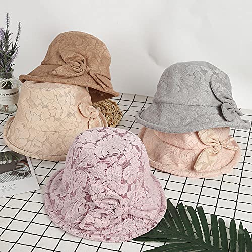 Sombrero cordobes Mujer,2021 Sombrero de Encaje de Sombrero de Sombrero Medio y Antiguo Primavera Verano Sombreros Madre Gorra Plegable Damas Sombrero-Blanco Crema_Código