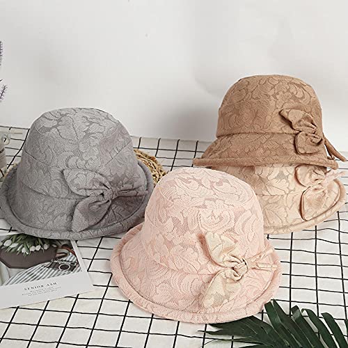 Sombrero cordobes Mujer,2021 Sombrero de Encaje de Sombrero de Sombrero Medio y Antiguo Primavera Verano Sombreros Madre Gorra Plegable Damas Sombrero-Blanco Crema_Código