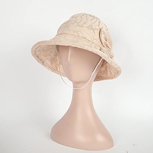 Sombrero cordobes Mujer,2021 Sombrero de Encaje de Sombrero de Sombrero Medio y Antiguo Primavera Verano Sombreros Madre Gorra Plegable Damas Sombrero-Blanco Crema_Código