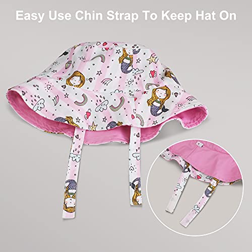 Sombrero para el Sol para niños pequeños Sombrero de Cubo de Verano para bebés de ala Ancha UPF50 Gorra Rosa de Doble Cara con Estampado de Sirena para bebés, niños, niñas, niños de 3-6 Meses