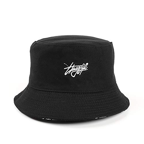 Sombrero Pescador, Soft Cotton Sun Cap Letra Creativa Graffiti Plegable Sombrero de Cubo de Doble Cara para Viajes de Pesca al Aire Libre (Negro)