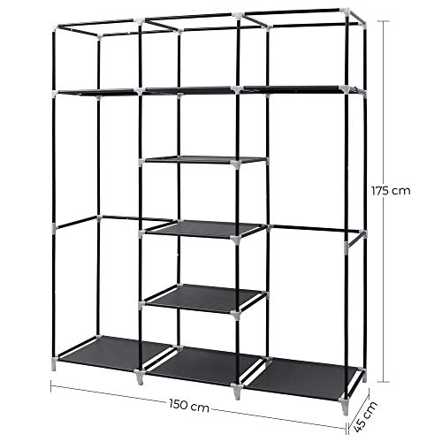 SONGMICS Armario Closet organizador Textil Plegable Color Negro 175 x 150 x 45 cm RYG12B