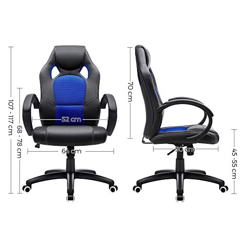 SONGMICS OBG56L Racing - Silla de Escritorio de Oficina Ergonómica Regulable con Ruedas, color Azul