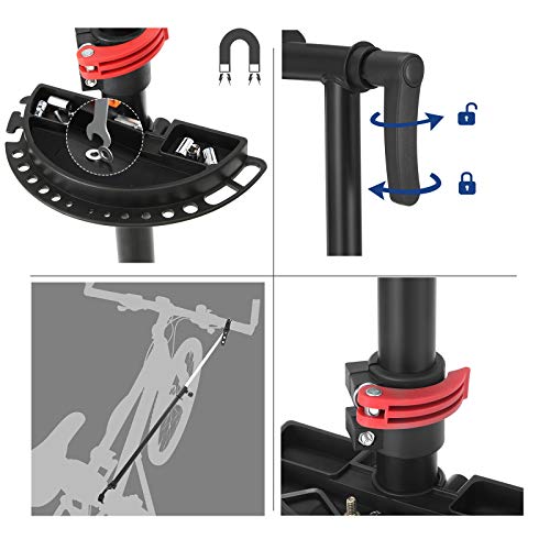 SONGMICS Soporte de Reparación de Bicicletas, Mantenimiento Resistente y Robusto con 2 Patas, Asas de Liberación Rápida, Cabeza de Acero Soldada con Abrazadera de Ajuste de 360°, Negro SBR07B