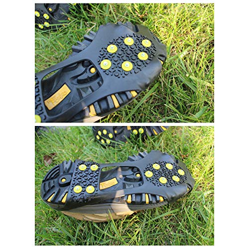 SONSYON Hielo y Nieve Grips - Cubierta Antideslizante para al Aire Libre Hielo Nieve Senderismo Escalada Crampones,Verde Negro(10 Dientes),XL(Adecuado para Zapatos de 275-290cm)
