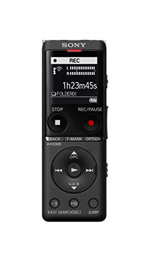 Sony ICD-UX570B.CE7 - Grabadora de Voz (4 GB Ampliable con SD, Micrófono Estéreo, LED de Grabación, Pantalla OLED, Delgada, Ligera, Conexión USB Directa) Negro