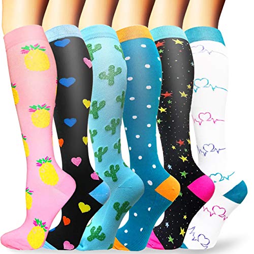 Sooverki Medias de compresión, Calcetines de compresión Mujer y Hombre, Calcetines Compresivos Enfermera para Trabajo, Ciclismo, Trotar, Correr, Deporte, Volar, Viajar A1-Multicolor-6 Paia L/XL