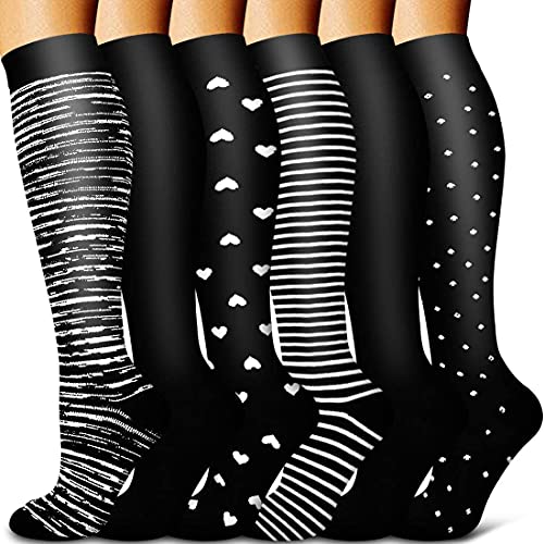 Sooverki Medias de compresión, Calcetines de compresión Mujer y Hombre, Calcetines Compresivos Enfermera para Trabajo, Ciclismo, Trotar, Correr, Deporte, Volar, Viajar A6-Multicolor-6 Paia S/M