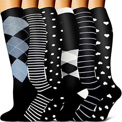 Sooverki Medias de compresión, Calcetines de compresión Mujer y Hombre, Calcetines Compresivos Enfermera para Trabajo, Ciclismo, Trotar, Correr, Deporte, Volar, Viajar B4-Multicolor-6 Paia S/M