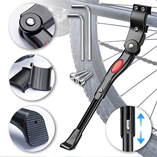 Soporte Ajustable Pata de Cabra Aleación de Aluminio Soporte de bici Pata de cabra de goma lateral de Bicicleta Adecuado para bicicleta de montaña, Carretera Bicicleta, Adulto bicicletas (white)