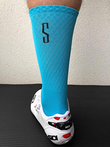 Soporte de calcetines de ciclismo para hombre, tecnología transpirable de fibra antideslizante, unisex, divertidos patrones de ciclista, accesorios para senderismo, escalada Azul 8-9 UK / 42-44 EU