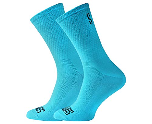 Soporte de calcetines de ciclismo para hombre, tecnología transpirable de fibra antideslizante, unisex, divertidos patrones de ciclista, accesorios para senderismo, escalada Azul 8-9 UK / 42-44 EU