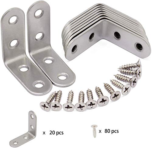 Soporte de Esquina,20 Piezas ángulo Recto Soportes,90 Grado forma de L Soporte de ángulo Esquina Soporte de Acero Inoxidable Corner Brace con 80 Tornillos