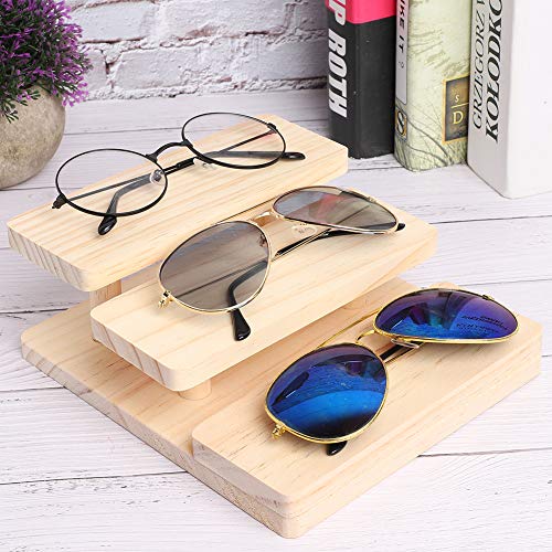 Soporte de gafas de sol de madera de 3 capas, gafas estante de exhibición de joyas gafas de sol, organizador soporte de exhibición para la tienda de gafas para el hogar caja de gafas de almacenami