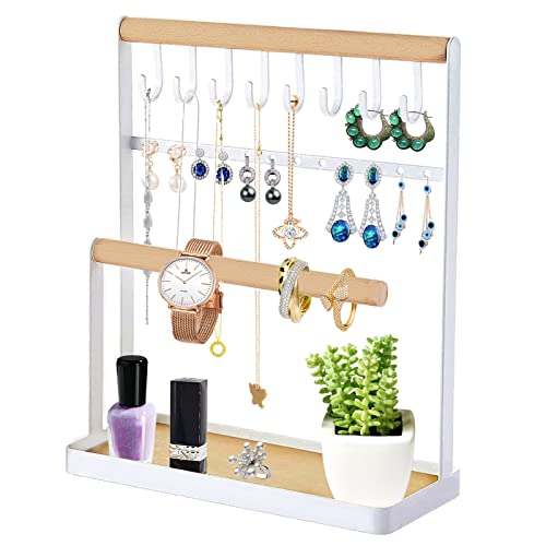 Soporte de Joyería, Unipampa Organizador de Joyería, Colgador de Joyas, Organizador de Joyas con Palet de Madera, Soporte para collar, para almacenar collares largos, pulseras, relojes, accesorios