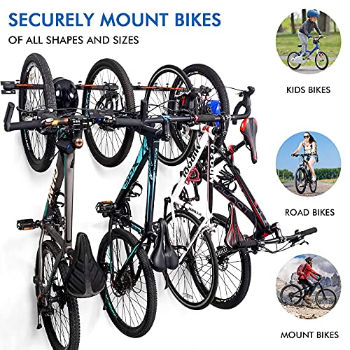 Soporte de Pared para Bicicletas,Colgador de Bici de Pared,Soporte aparcar para 6 Bicicletas,Soporte de Bicicleta con Gancho de Garaje,para Organizar Herramientas,Bicicletas -10 Ganchos y 2 carriles