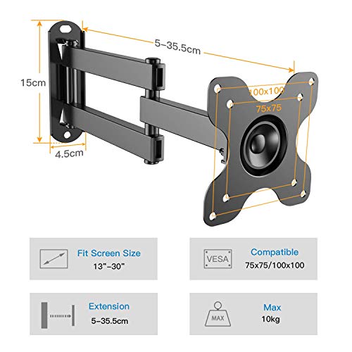 Soporte de Pared para TV, Base giratoria e inclinable Gira el Soporte de Pared para TV para televisores de 13-30 Pulgadas de hasta 10 kg, VESA máximo 100X100 mm