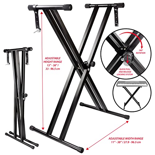 Soporte de teclado RockJam ajustable con doble refuerzo y con correas de bloqueo