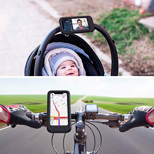 Soporte de teléfono móvil para Bicicleta, Soporte de Smartphone Impermeable con Pantalla táctil, Giratorio 360°, Altura Ajustable para iPhone Samsung Galaxy Huawei a 6,7 Pulgadas, Motocicleta, Negro