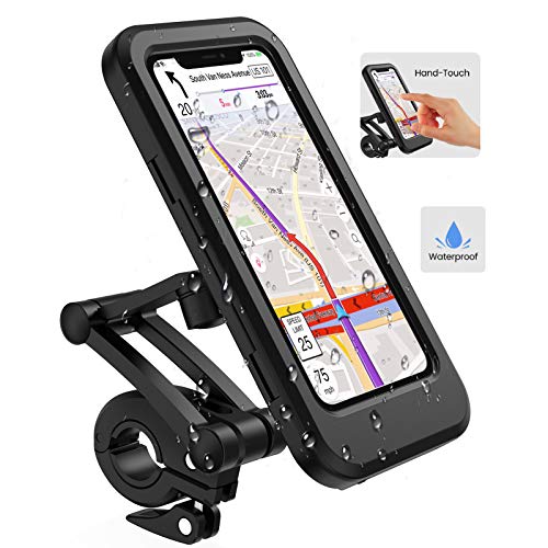 Soporte de teléfono móvil para Bicicleta, Soporte de Smartphone Impermeable con Pantalla táctil, Giratorio 360°, Altura Ajustable para iPhone Samsung Galaxy Huawei a 6,7 Pulgadas, Motocicleta, Negro