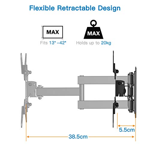 Soporte de TV Pared Articulado Inclinable Y Giratorio – Soporte De TV para Pantallas De 13-42” TV – MAX VESA 200x200mm, para Soportar 20kg