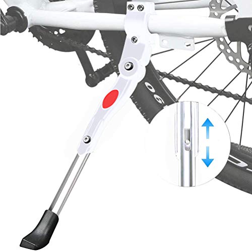 Soporte Lateral de Bicicleta - WENTS Pata de Cabra para Bicicleta Aluminio Soporte Ajustable del Retroceso de Bici para Ciclismo de Bicicletas Diámetro de Rueda 22-27 Pulgadas (Blanco)