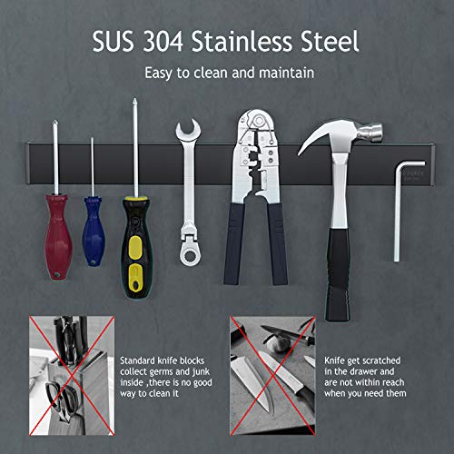 Soporte magnético para cuchillos HG POWER de acero inoxidable magnético para pared con bloque de cuchillos autoadhesivo para utensilios de metal, herramientas, accesorios de cocina (12 pulgadas)