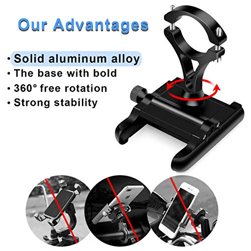 Soporte Movil Bicicleta Aluminio Motocicleta Telefono Soporte Universal 360°Rotación Soporte Móvil Manillar para Bici Moto Compatible para iPhone, Samsung, Xiaomi, Huawei 4"-6.8"Smartphones (negro)