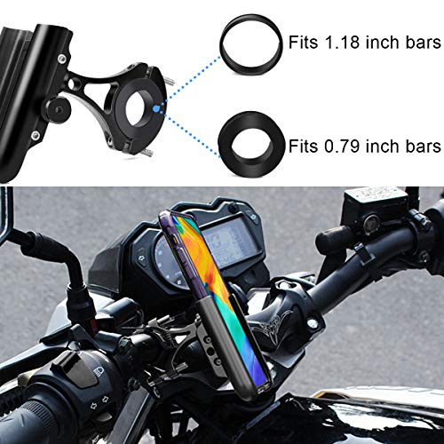 Soporte Movil Bicicleta Aluminio Motocicleta Telefono Soporte Universal 360°Rotación Soporte Móvil Manillar para Bici Moto Compatible para iPhone, Samsung, Xiaomi, Huawei 4"-6.8"Smartphones (negro)