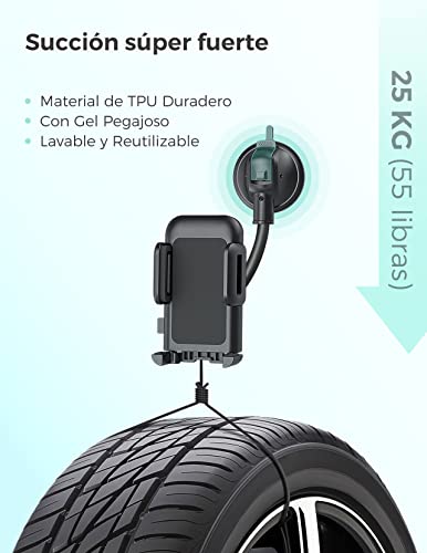 Soporte Móvil Coche, Soporte del Coche Móvil Universal para Salpicadero y Parabrisas con Ventosa de Gel Fuerte y Fijador Antivibración, para iPhone 12/11/SE/X/8/7 Plus, Galaxy S9/S8, Xiaomi, Redmi ect