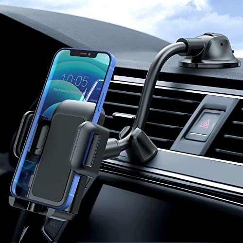 Soporte Móvil Coche, Soporte del Coche Móvil Universal para Salpicadero y Parabrisas con Ventosa de Gel Fuerte y Fijador Antivibración, para iPhone 12/11/SE/X/8/7 Plus, Galaxy S9/S8, Xiaomi, Redmi ect